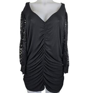Torrid Super Soft Knit Black LacePuff Sleeve Rouching Women's Top 2-2X-18